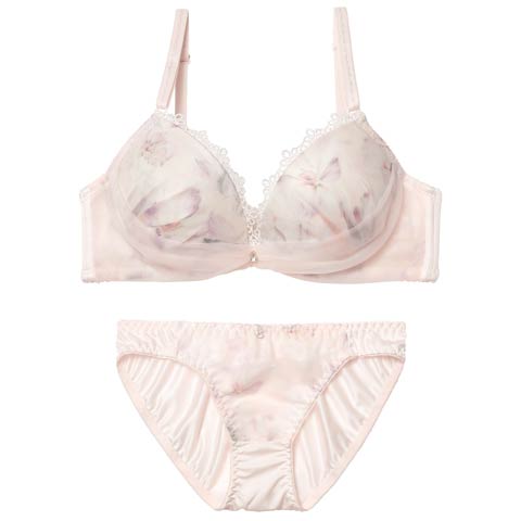 2/18新作!ミスティフローラルチュールブラジャー&フルバックショーツ[推し][人気](ピンク-A70/ショーツM)