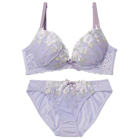 3/6新作!シャイニーフルール育乳脇高ブラジャー＆フルバックショーツ[推し][人気](パープル-A70/ショーツM)