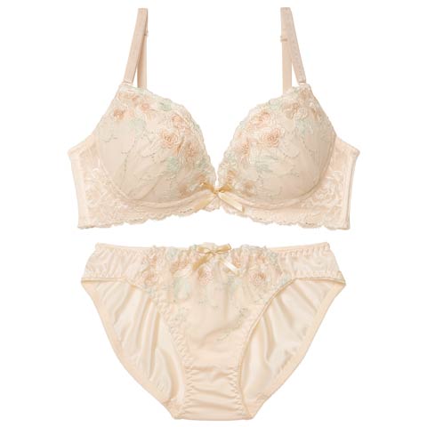 3/6新作!シャイニーフルール育乳脇高ブラジャー＆フルバックショーツ[推し][人気](クリーム-A70/ショーツM)