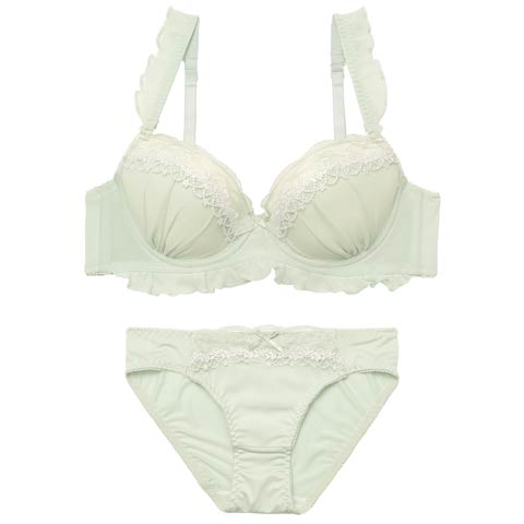 2/4新作!ピュアフリルレースブラジャー&フルバックショーツ[推し][人気](モスグリーン-A70/ショーツM)