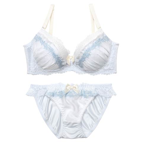 2/9新作!【EFサイズ】パステルスウィートフリルブラジャー&フルバックショーツ[推し](サックス-E70/ショーツM)