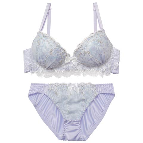 1/12新作!【ノンワイヤー】フェアリーアンダーレースブラジャー&フルバックショーツ[推し][人気](パープル-M)