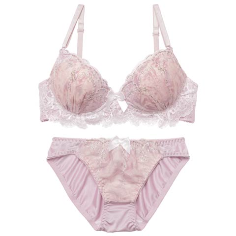 1/12新作!【ノンワイヤー】フェアリーアンダーレースブラジャー&フルバックショーツ[推し][人気](ピンク-M)