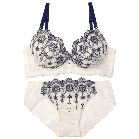 4/6新作!【EFサイズ】シャイニークリスタル育乳脇高ブラジャー&バック透けフルバックショーツ[推し](ホワイト-E70/ショーツM)