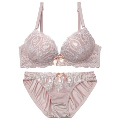 2/6新作!ガーリーラビットエンブロイダリーブラジャー＆フルバックショーツ[推し][人気](ブラウン-A70/ショーツM)