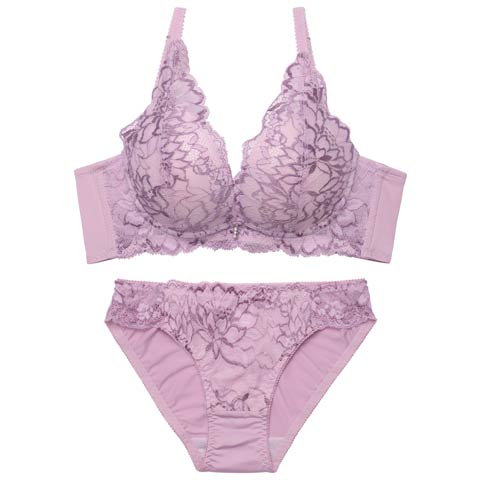3/18新作!エレガントレースブルーム育乳脇高ブラジャー&フルバックショーツ[推し][人気](パープル-A70/ショーツM)