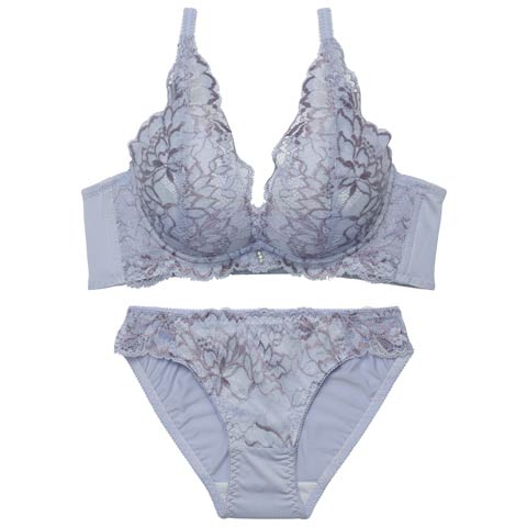 3/18新作!【EFサイズ】エレガントレースブルーム育乳脇高ブラジャー&フルバックショーツ[推し](ブルーグレー-E70/ショーツM)