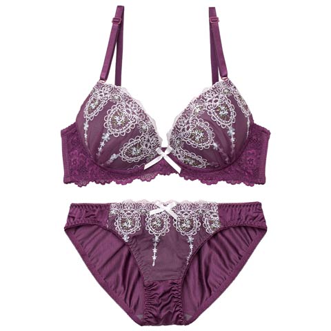 2/25新作!クラシカルフルーレットブラジャー&フルバックショーツ[推し][人気](パープル-A70/ショーツM)