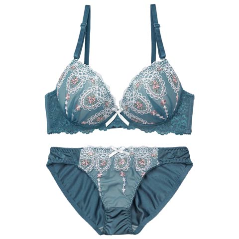 2/25新作!クラシカルフルーレットブラジャー&フルバックショーツ[推し][人気](エメラルドグリーン-A70/ショーツM)