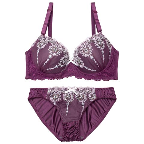 2/25新作!【EFサイズ】クラシカルフルーレットブラジャー&フルバックショーツ[推し](パープル-E70/ショーツM)