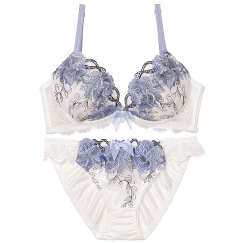 4/15新作!【三上悠亜着用】ロイヤルローズブロッサム育乳脇高ブラジャー&フルバックショーツ[推し][人気](ホワイト-A70/ショーツM)