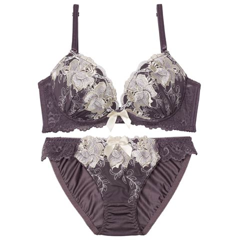 4/15新作!【三上悠亜着用】ロイヤルローズブロッサム育乳脇高ブラジャー&フルバックショーツ[推し][人気](ディープパープル-A70/ショーツM)