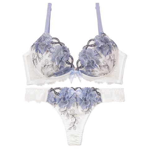 4/15新作!【Tバック】【三上悠亜着用】ロイヤルローズブロッサム育乳脇高ブラジャー&Tバックショーツ[推し][人気](ホワイト-A70/ショーツM)