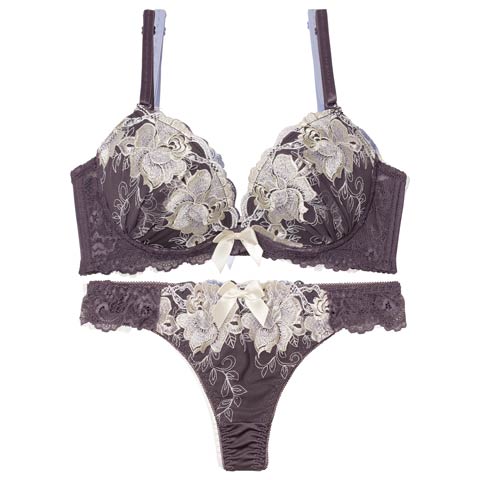 4/15新作!【Tバック】【三上悠亜着用】ロイヤルローズブロッサム育乳脇高ブラジャー&Tバックショーツ[推し][人気](ディープパープル-A70/ショーツM)