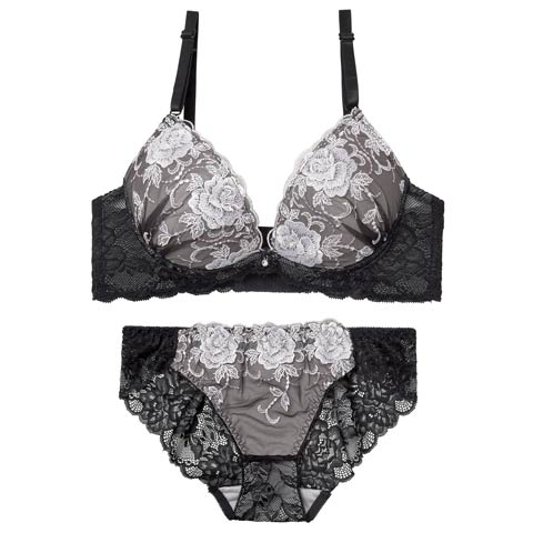 4/15新作!ラディアントフルール育乳脇高ブラジャー&バック透けフルバックショーツ[推し][人気](ブラック-A70/ショーツM)