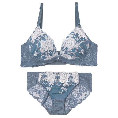 4/15新作!ラディアントフルール育乳脇高ブラジャー&バック透けフルバックショーツ[推し][人気](ブルー-A70/ショーツM)