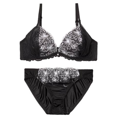 4/8新作!シックバタフライチュールブラジャー&フルバックショーツ[推し][人気](ブラック-A70/ショーツM)