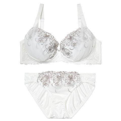 4/8新作!【EFサイズ】シックバタフライチュールブラジャー&フルバックショーツ[推し](ホワイト-E70/ショーツM)