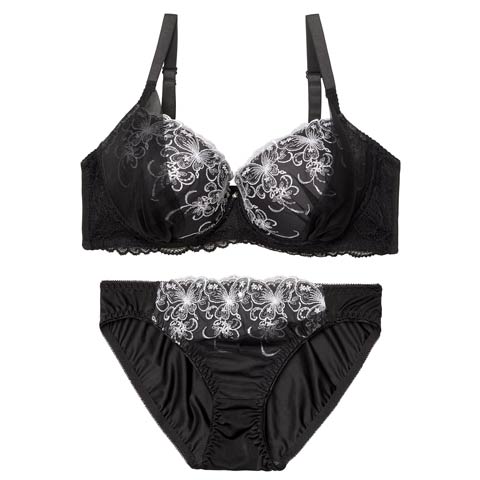 4/8新作!【EFサイズ】シックバタフライチュールブラジャー&フルバックショーツ[推し](ブラック-E70/ショーツM)