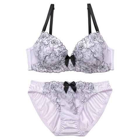 4/15新作!【EFサイズ】シャイニーリボンブルームブラジャー&フルバックショーツ[推し](ラベンダー-E70/ショーツM)