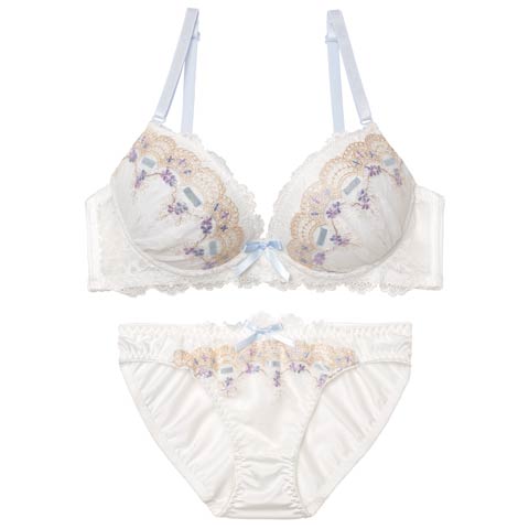 3/23新作!パステルリボンフルールブラジャー&フルバックショーツ[推し](ホワイト-A70/ショーツM)