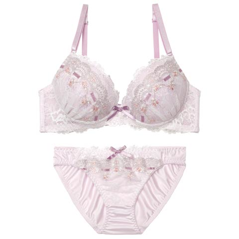 3/23新作!パステルリボンフルールブラジャー&フルバックショーツ[推し](ラベンダー-A70/ショーツM)