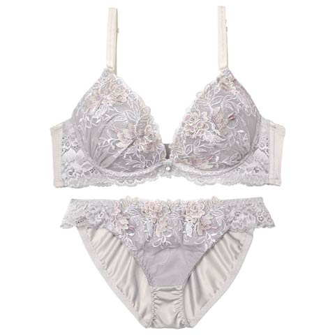 3/25新作!ルミエールフルールレーシィブラジャー&フルバックショーツ[推し](ライトグレー-A70/ショーツM)