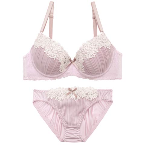 4/27新作!クラッシープリーツレースブラジャー&フルバックショーツ[推し][人気](ピンク-B70/ショーツM)