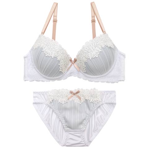 4/27新作!クラッシープリーツレースブラジャー&フルバックショーツ[推し][人気](ライトグレー-B70/ショーツM)
