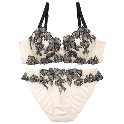 4/10新作!ノーブルシャドウフラワーブラジャー&フルバックショーツ[推し][人気](クリーム-B65/ショーツM)