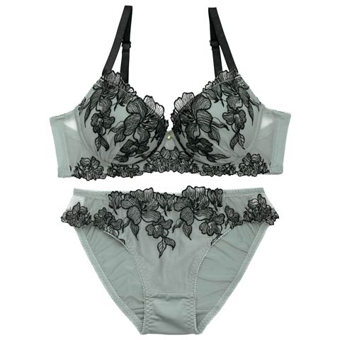 4/10新作!ノーブルシャドウフラワーブラジャー&フルバックショーツ[推し][人気](モスグリーン-B65/ショーツM)