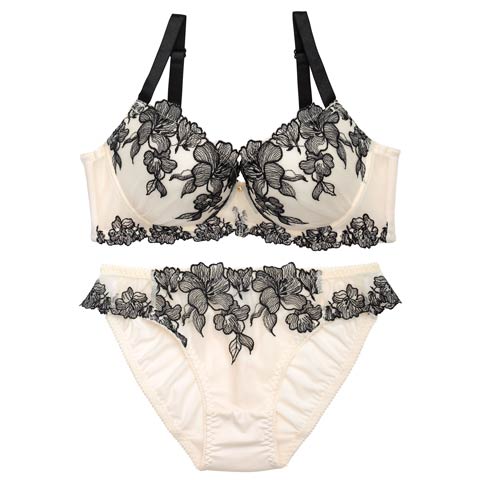 4/10新作!【EFサイズ】ノーブルシャドウフラワーブラジャー&フルバックショーツ(クリーム-E70/ショーツM)