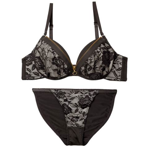 3/6新作!グラマラスローズファスナーブラジャー＆フルバックショーツ[推し][人気](グレー-B65/ショーツM)