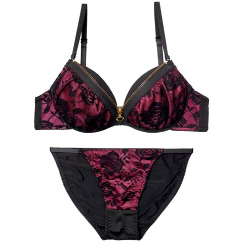 3/6新作!グラマラスローズファスナーブラジャー＆フルバックショーツ[推し][人気](パープル-B65/ショーツM)