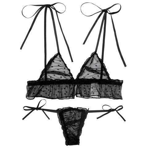 12/2再販!【Tバック】アムールドットシアーブラジャー&サイド紐バック透けTバックショーツ[推し](ブラック-フリー)