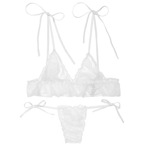 12/2再販!【Tバック】アムールドットシアーブラジャー&サイド紐バック透けTバックショーツ[推し](ホワイト-フリー)