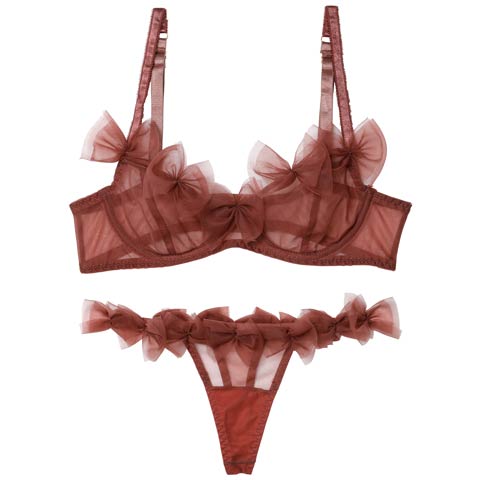 10/1新作!エアリーリボンチュールブラジャー&Tバックショーツ[推し](テラコッタ-S)