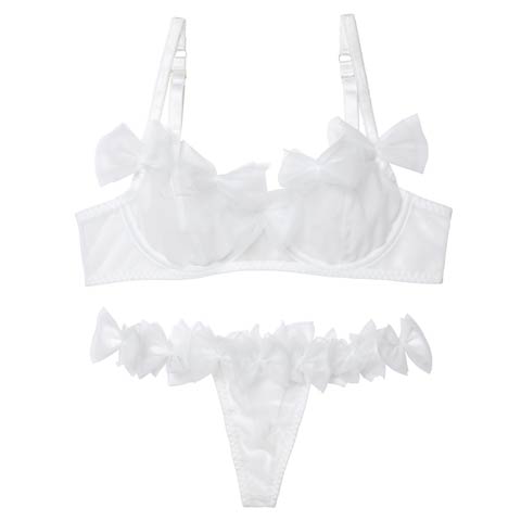 10/1新作!エアリーリボンチュールブラジャー&Tバックショーツ[推し](ホワイト-S)