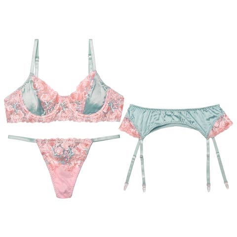 9/17新作!【3点セット】シャルムフルールブラジャー&Tバック&ガーターベルト[推し](ブルーグレー-S)