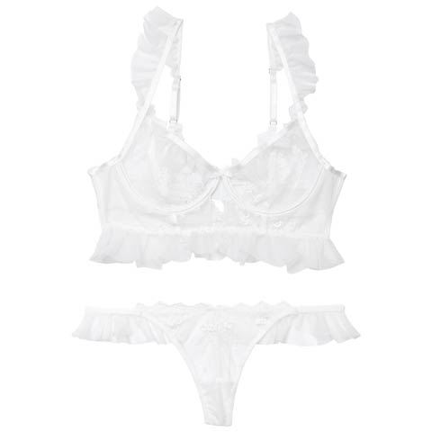 11/10新作!ドレッシーチュールフリルブラジャー&Tバックショーツ[推し](ホワイト-フリー)