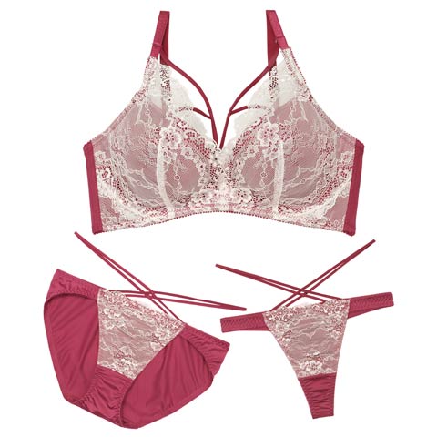 12/10新作!【3点セット】レーシィエレガントコード育乳脇高ブラジャー&フルバック&Tバックショーツ[推し](ローズ-A70/ショーツM)