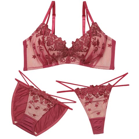 1/5新作!【三上悠亜着用】【3点セット】ノーブルフラワーコード育乳脇高ブラジャー&フルバック&Tバックショーツ[推し](ローズ-A70/ショーツM)