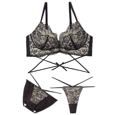 3/2新作!【3点セット】ディープシアーレースコード育乳脇高ブラジャー&フルバック&Tバックショーツ[推し](ブラック-A70/ショーツM)