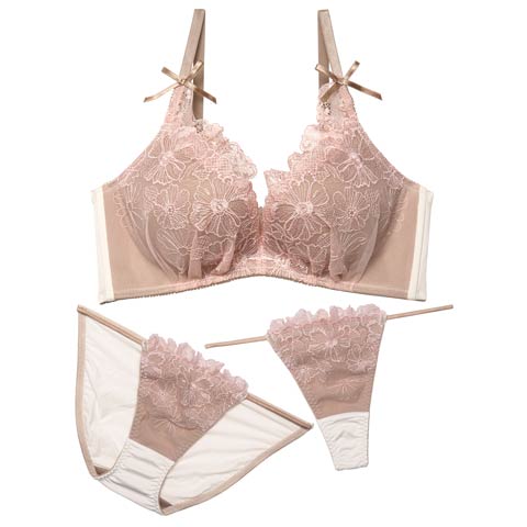 1/28新作!【3点セット】【かとゆり着用】メルティピュアフルール育乳脇高ブラジャー&フルバック&Tバックショーツ[推し](ピンク-A70/ショーツM)