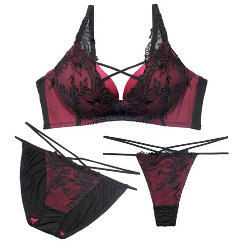 2/6新作!【EFサイズ】【3点セット】【三上悠亜着用】アリュールレーシィコード育乳脇高ブラジャー&フルバックショーツ&Tバックショーツ[推し](ブラック-E65/ショーツM)