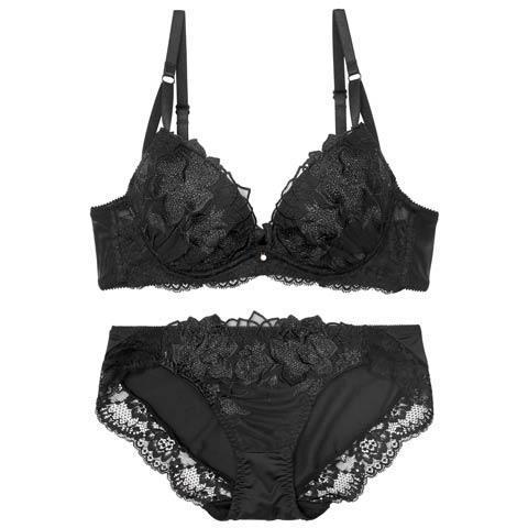 10/7再販!ブリリアントヴェールフラワーブラジャー&フルバックショーツ[推し](ブラック-B65/ショーツM)