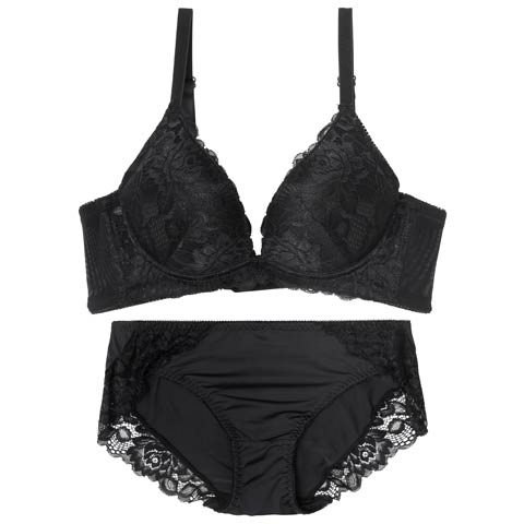 10/7再販!レーシーグラマラスブラジャー&フルバックショーツ[推し](ブラック-S)