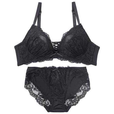 10/13新作!クラッシーレースアップブラジャー&フルバックショーツ[推し](ブラック-A65/ショーツM)