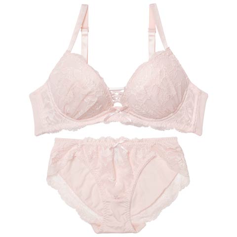 10/13新作!クラッシーレースアップブラジャー&フルバックショーツ[推し](ピンク-A65/ショーツM)