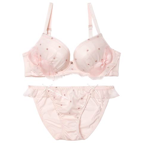 1/16新作!ミルキーリボンフリルブラジャー＆フルバックショーツ(ピンク-B65/ショーツM)